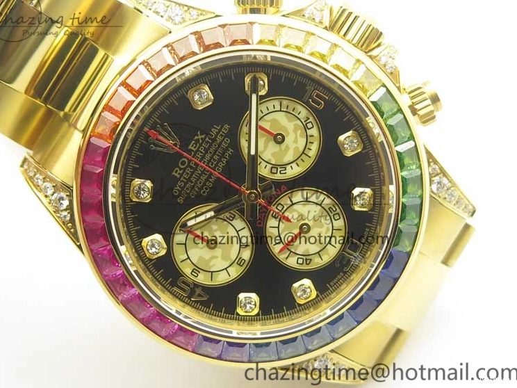 Edition Crystal Best BLF Bracelet on Black Dial YG YG Rainbow Daytona A4130 116589RBOW 0316